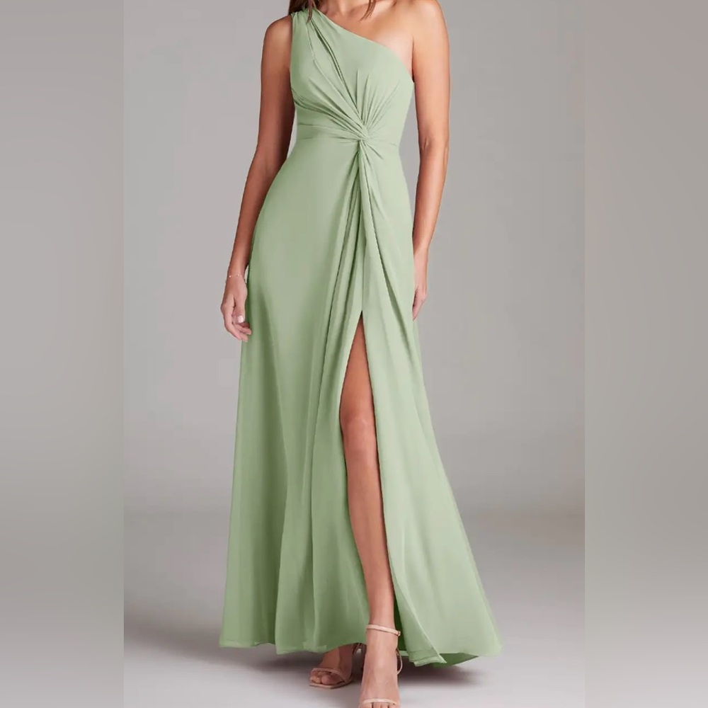 Azazie One-Shoulder Dress in Soft Green